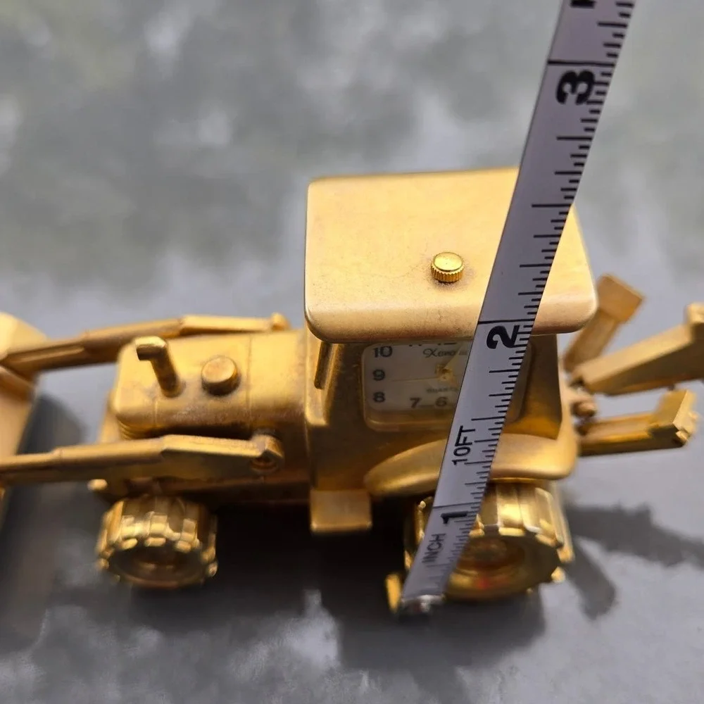 Vintage Xandu Quartz Tractor Desk Clock Gold Tone Construction Vehicle Novelty